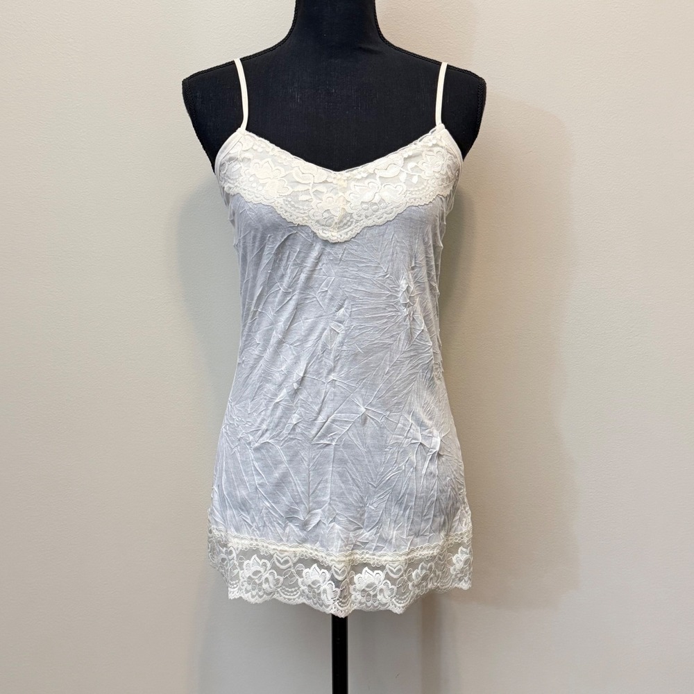 Y2K Maurices Womens M Cream Crinkle Lace Trim Camisole Tank Top Fairy Coquette